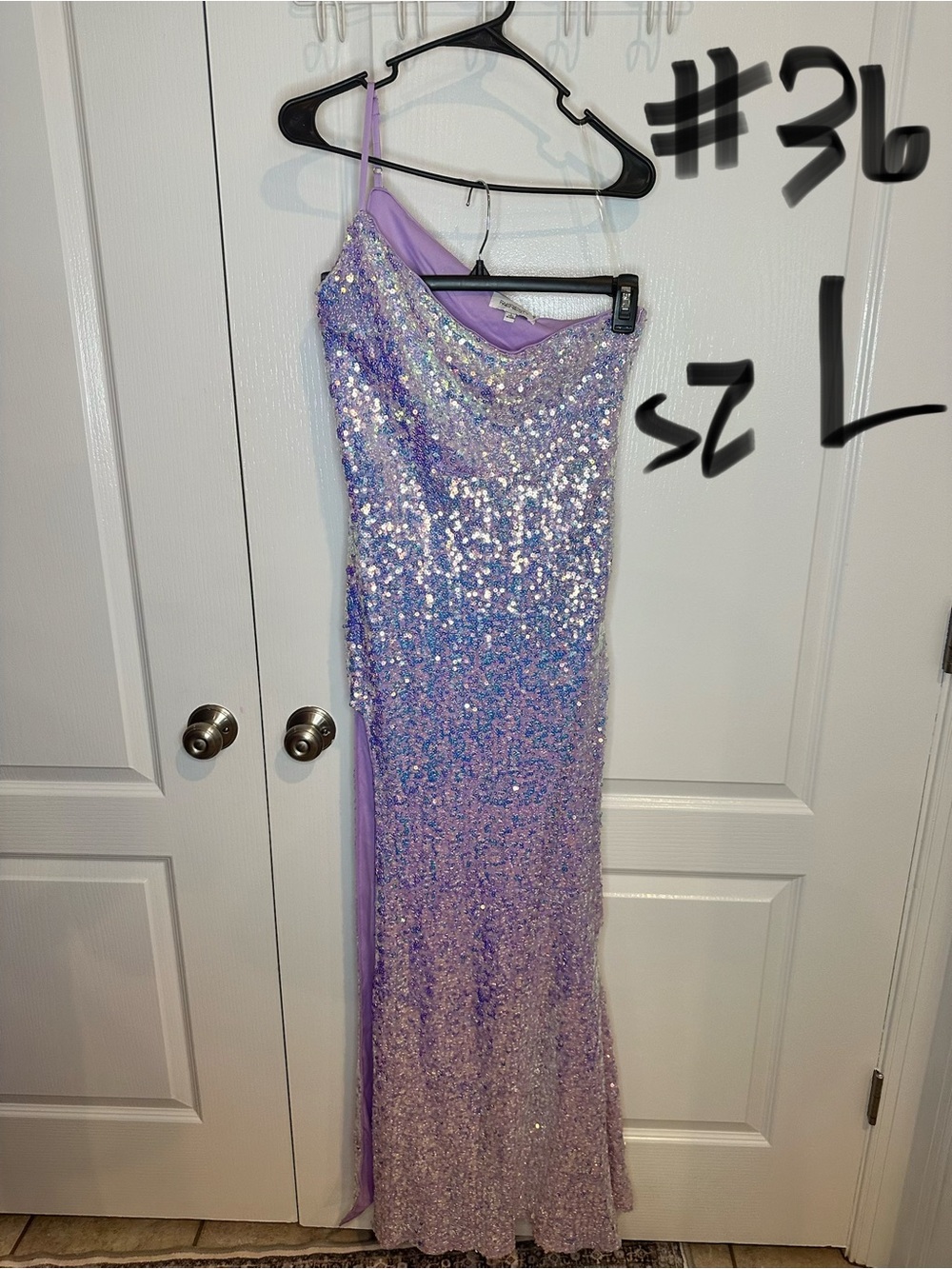 Lavender Sequin Spaghetti Strap Gown